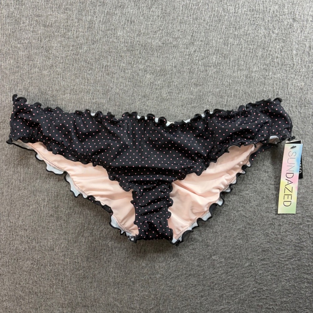 Sundazed Mermaid Ruffle Bikini Bottom Black Pink Polka Dot XL F26005 NEW